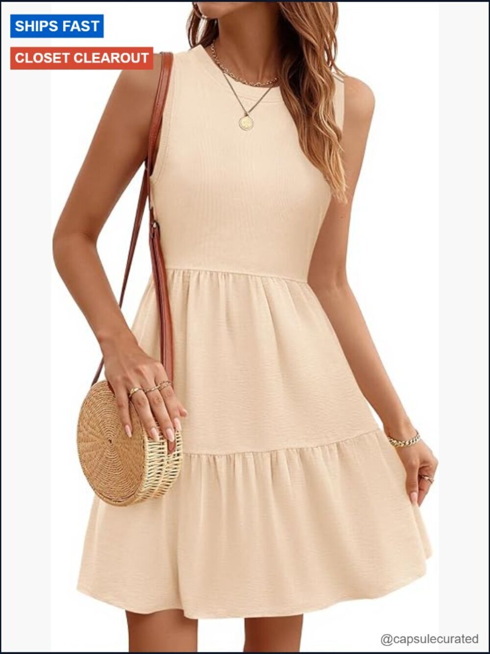 Sleeveless Mini Dress Tiered Flowy A-Line with Pockets